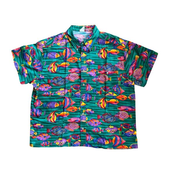 Angelica Multicolor Tropical Fish Print Casual Button Down Shirt - Picture 1 of 11